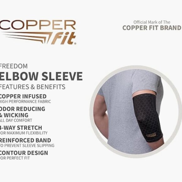 Copper Fit Freedom Elbow Compression Sleeve Size M Black 00788 - Picture 2 of 4